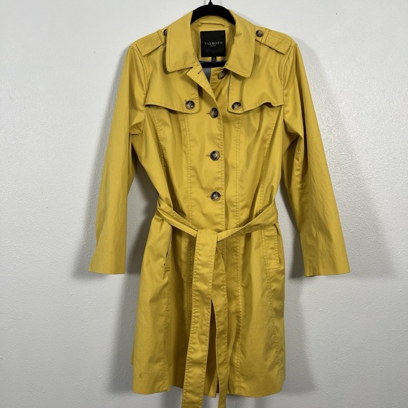 Talbots Petite Yellow Trench Coat Classic Belted Button Front Jacket Women's XLP - Picture 1 of 10